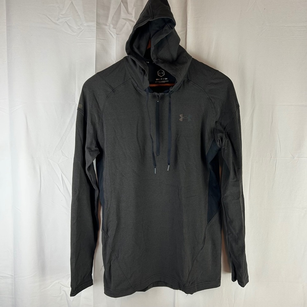 Under Armour Rush Celliant Hoodie Mens Small Charcoal Gray 1/4 Zip Fitted